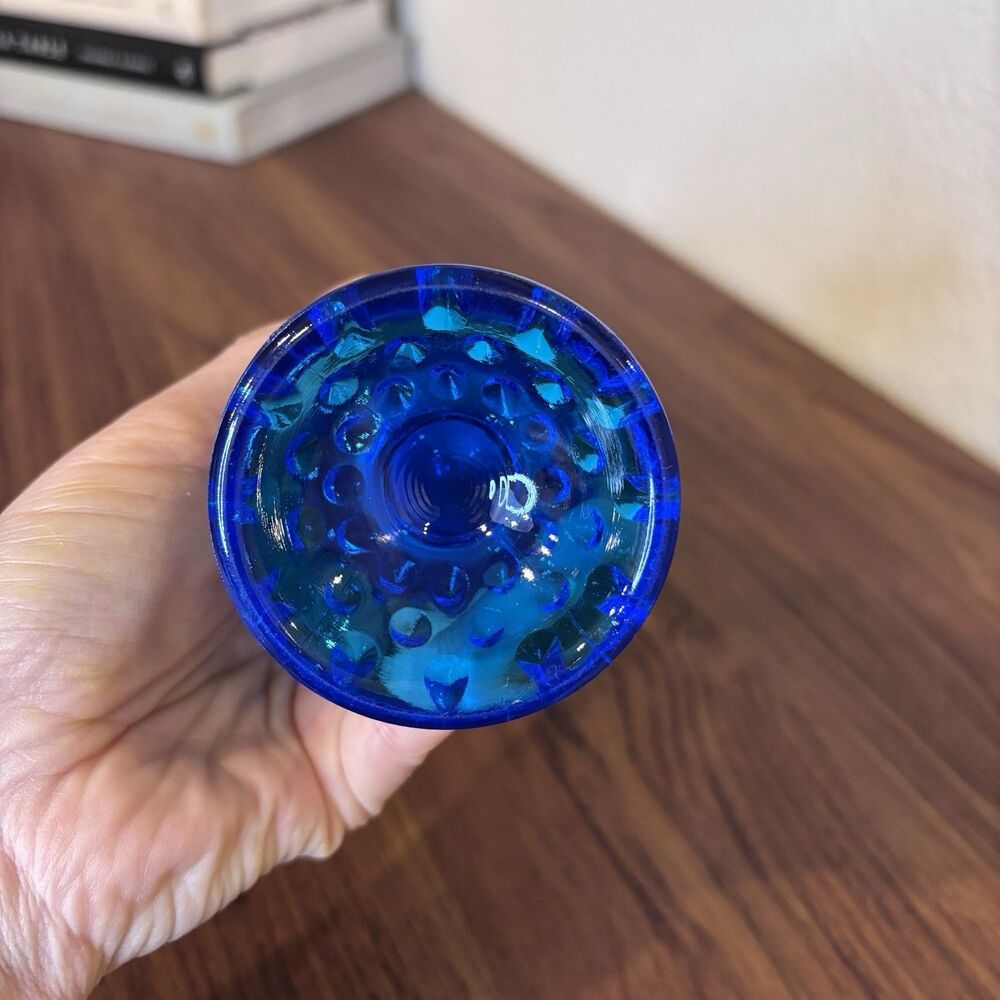 Fenton Swung Bud Vase Blue Hobnail Pattern - Picture 6 of 6